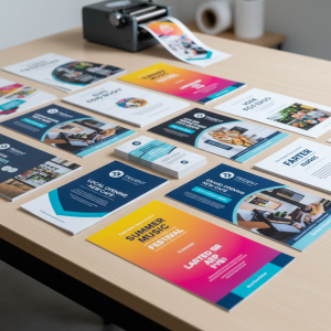 Custom print flyers designed for a local business, showcasing a vibrant, high-quality finish.